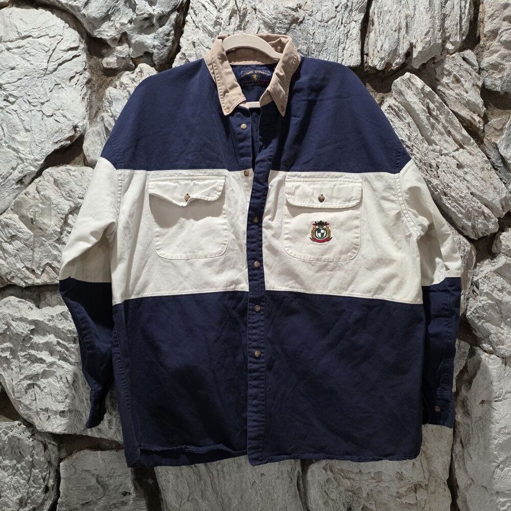 Vintage 90s Halifax Colorblock Button-Up Shirt Long Sleeve Old Money Men's XL